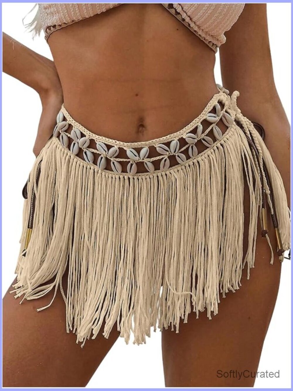 Boho Fringe Swimsuit Cover Up Skirt Shell Crochet Micro Skirt Beachwear